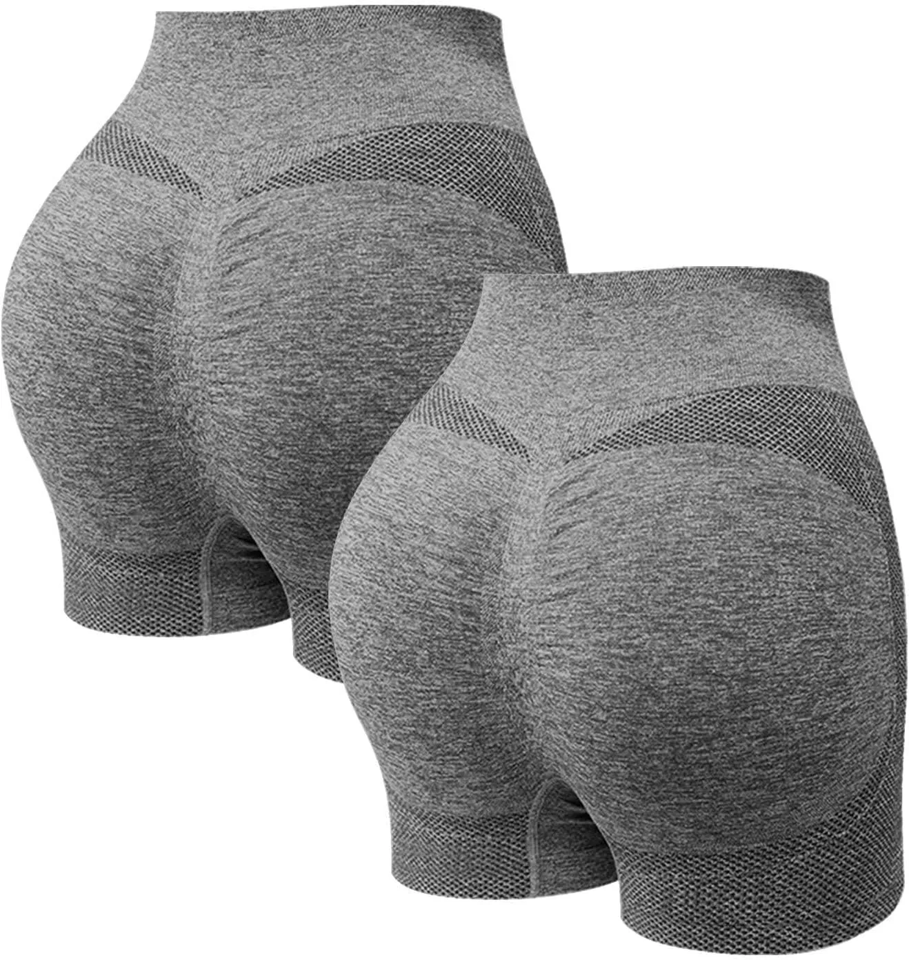 Women's 2 Packs Workout Gym Shorts, High Waisted Butt Lifting Scrunch Butt Seamless Booty Shorts