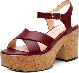 Women's 3-Inch Wedge Heeled Sandals - Chunky Platform with Adjustable Ankle Strap, Round Toe Solid Color for Work, Parties & Date Nights
