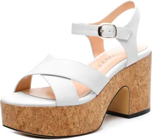 Women's 3-Inch Wedge Heeled Sandals - Chunky Platform with Adjustable Ankle Strap, Round Toe Solid Color for Work, Parties & Date Nights