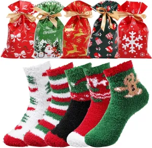 Women'S Christmas Socks With Gift Bags - 5 Pairs Of Thick, Warm, Cozy Mid-Calf Socks For Winter, Holiday Gifts For Women