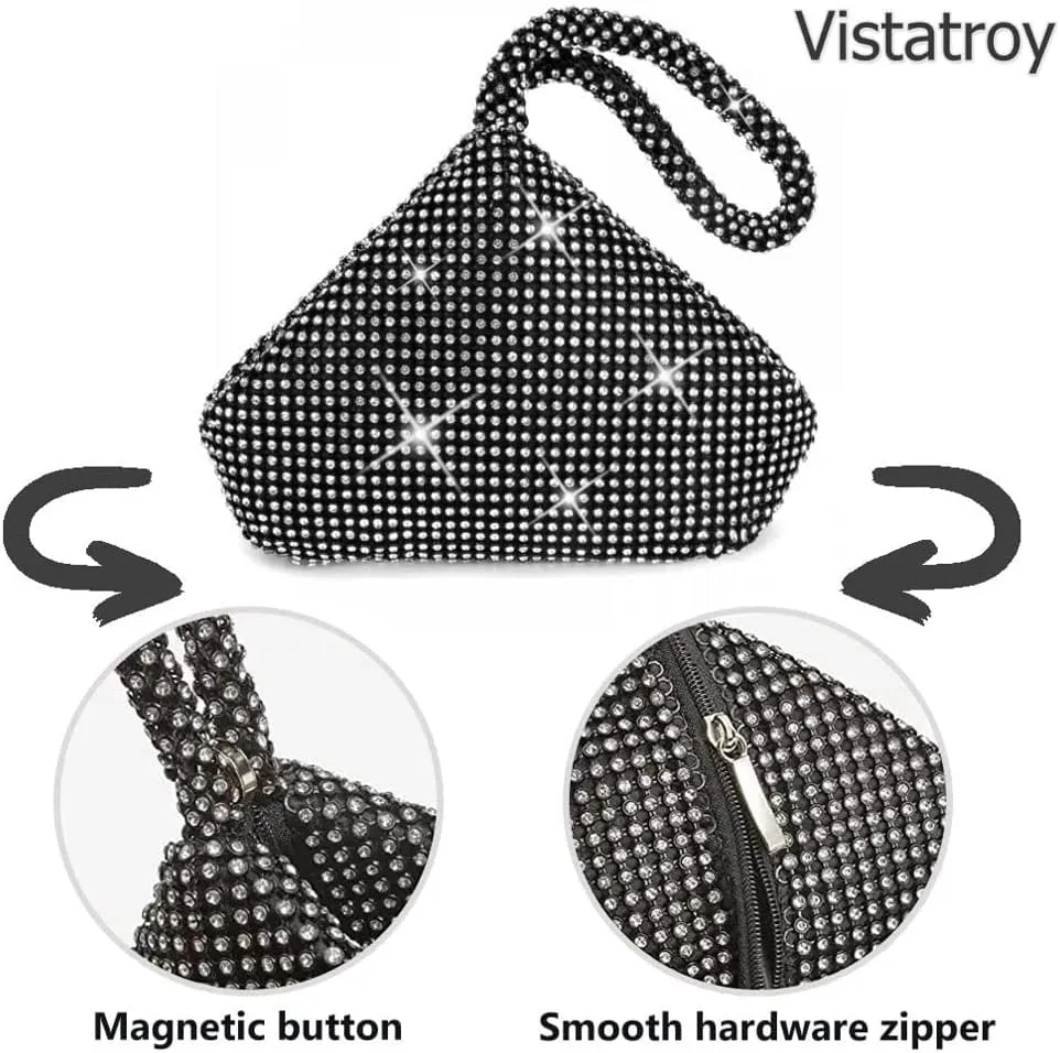Women's Evening Bag Sparkly Rhinestone Purse Triangle Designer Chain Clutch Purse Bag Party Prom Wedding Purse