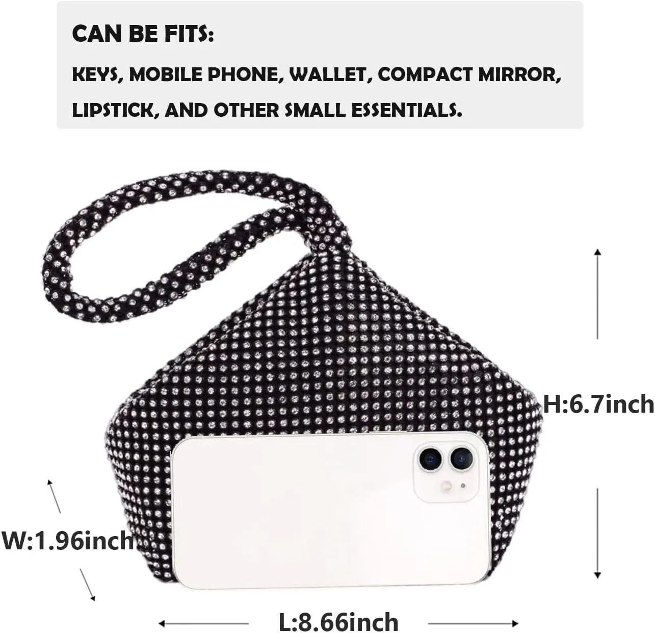 Women's Evening Bag Sparkly Rhinestone Purse Triangle Designer Chain Clutch Purse Bag Party Prom Wedding Purse