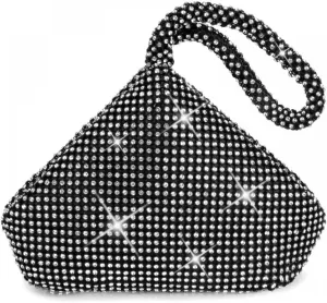 Women's Evening Bag Sparkly Rhinestone Purse Triangle Designer Chain Clutch Purse Bag Party Prom Wedding Purse