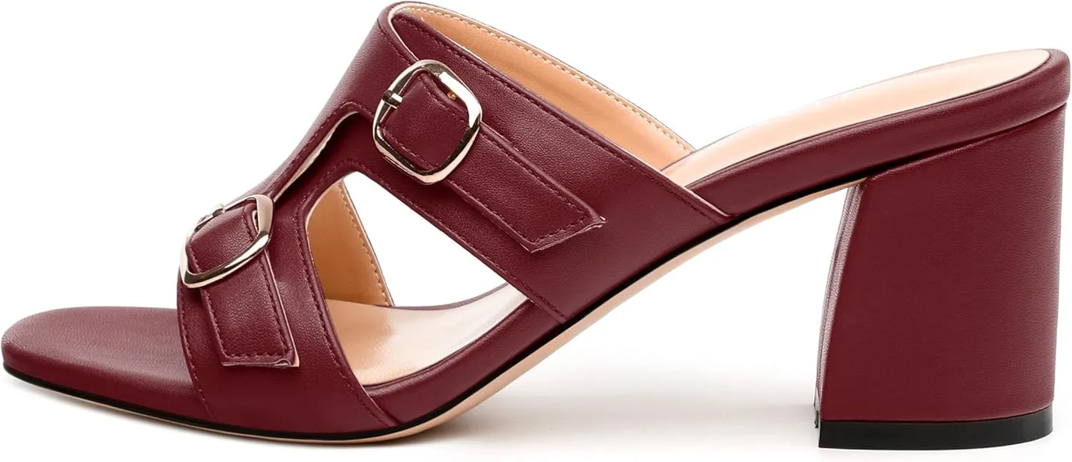 Women's Heeled Sandals, Round Open Toe Mid Chunky Heel, Buckle Fashion Slide Sandal for Wedding Party Daily Dressy