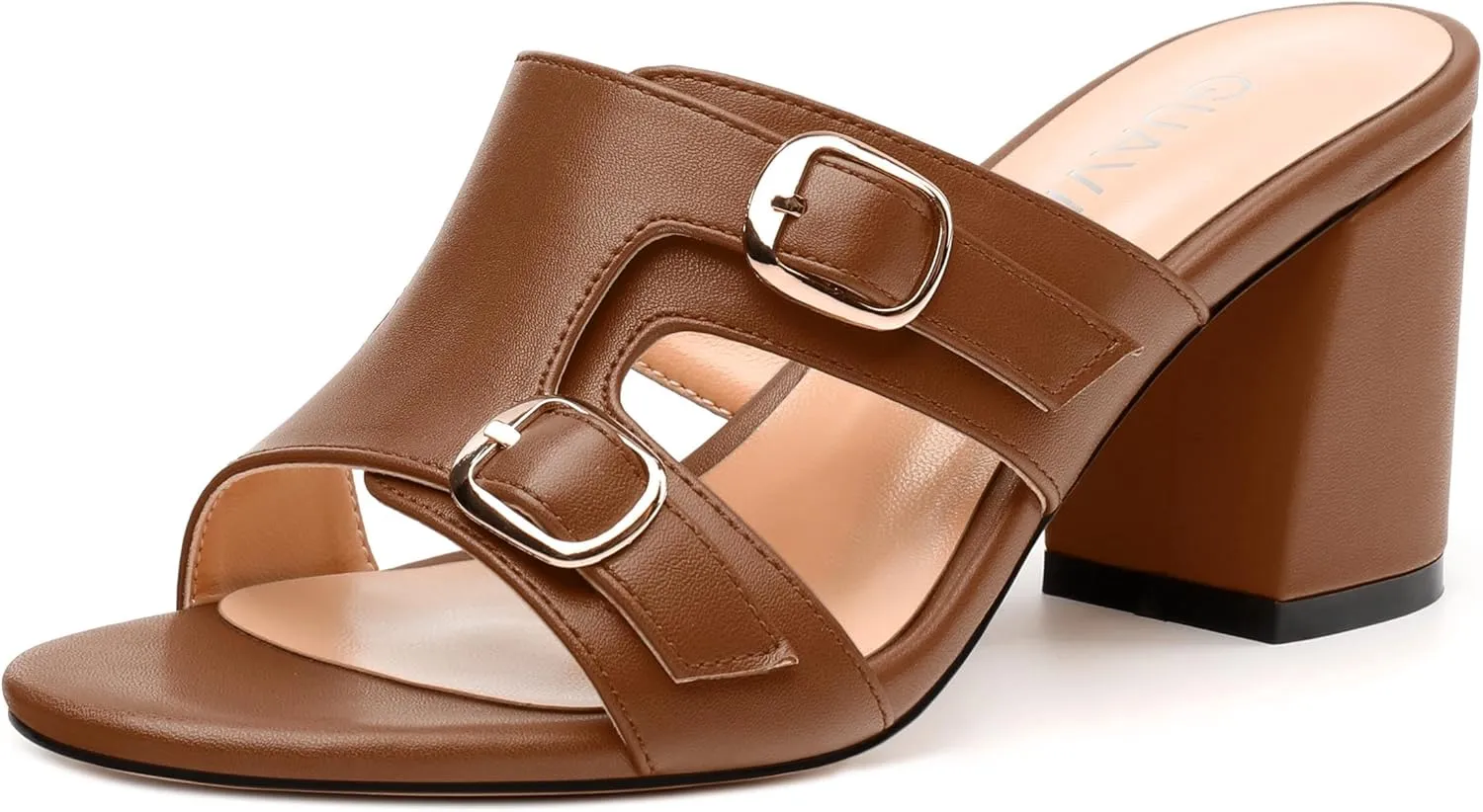 Women's Heeled Sandals, Round Open Toe Mid Chunky Heel, Buckle Fashion Slide Sandal for Wedding Party Daily Dressy