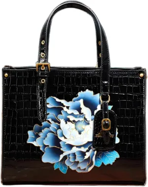 Women's Leather Bags and Handbags Crocodile Vintage Embossed Top Handle Crossbody with Shoulder Strap