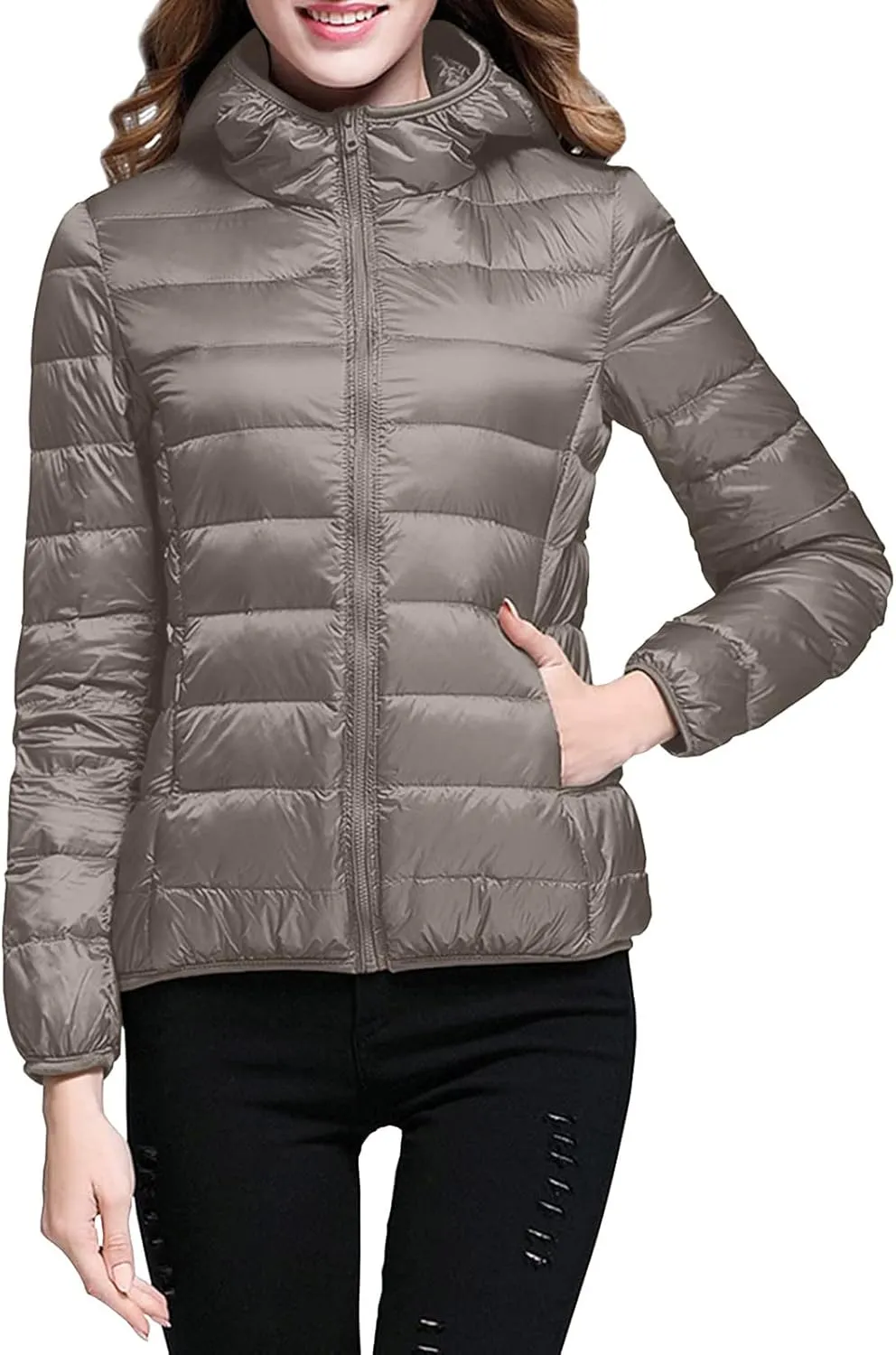 Women's Lightweight Long-Sleeve Water-Resistant Packable Hooded Puffer Jacket Winter Coat Women Down Coats Ski Jacket
