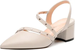 Women's Low Block Heel Pumps - Pointed Toe Slingback Slip-On, Solid Color Dress Shoes for Weddings, Parties & Everyday Wear