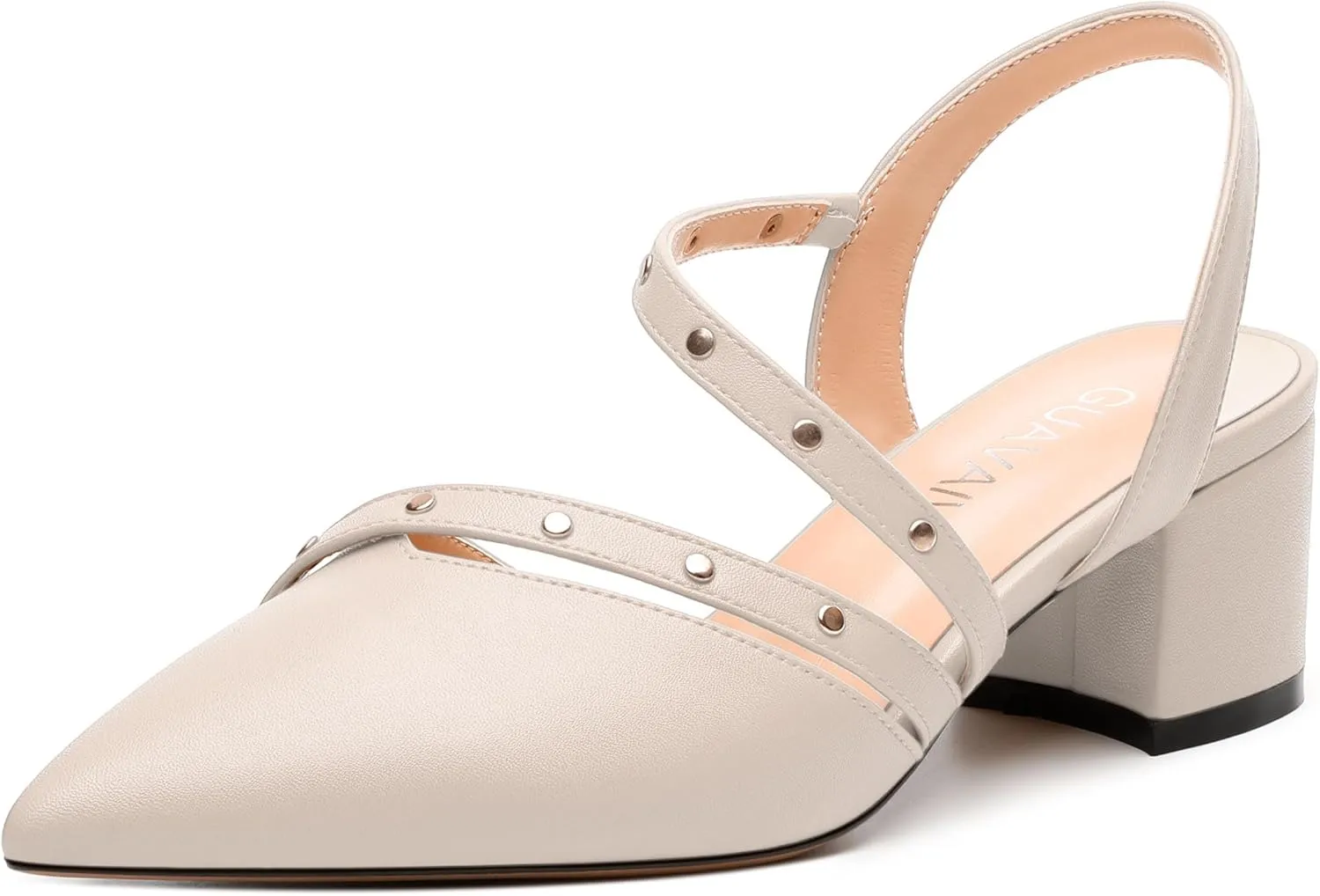 Women's Low Block Heel Pumps - Pointed Toe Slingback Slip-On, Solid Color Dress Shoes for Weddings, Parties & Everyday Wear