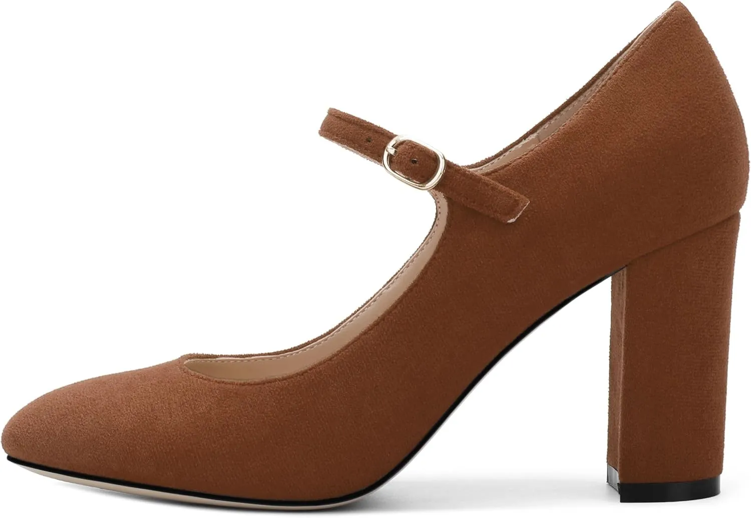 Women's Mary Jane Pumps, Womens Closed Round Toe Block Chunky High Heels Back Strap Party Dress Office High Heel Shoes 3.15 Inch