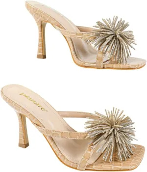 Women's Metallic High Heel Sandals – Elegant Ring-Strap Evening Shoes with Toe-Post Design, Glamorous Stiletto Heels for Galas & Black-Tie Events