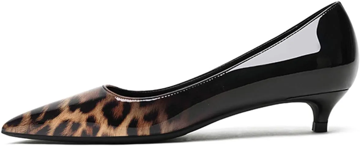 Women's Patent Leather Slip On Pointed Toe Ultra Low Kitten Heel Basic Dress Pumps Shoes