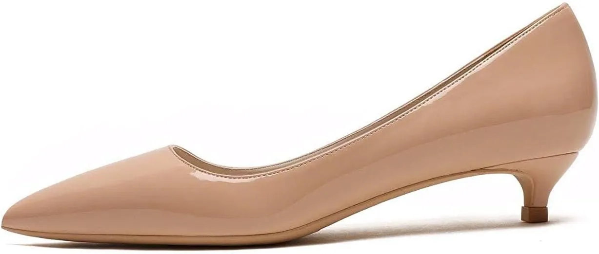 Women's Patent Leather Slip On Pointed Toe Ultra Low Kitten Heel Basic Dress Pumps Shoes