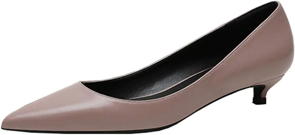 Women's Patent Leather Slip On Pointed Toe Ultra Low Kitten Heel Basic Dress Pumps Shoes