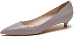 Women's Patent Leather Slip On Pointed Toe Ultra Low Kitten Heel Basic Dress Pumps Shoes