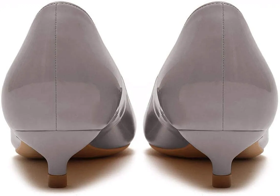 Women's Patent Leather Slip On Pointed Toe Ultra Low Kitten Heel Basic Dress Pumps Shoes