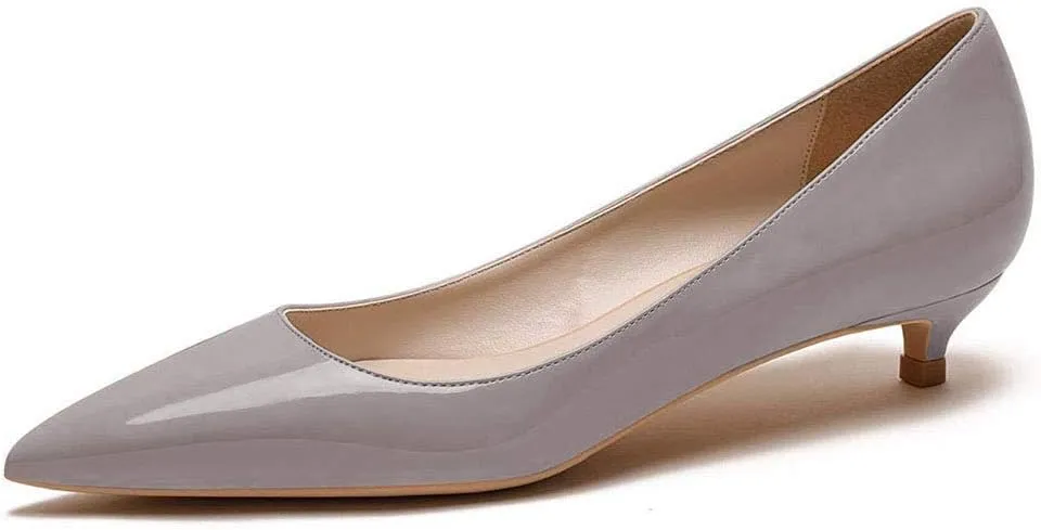 Women's Patent Leather Slip On Pointed Toe Ultra Low Kitten Heel Basic Dress Pumps Shoes
