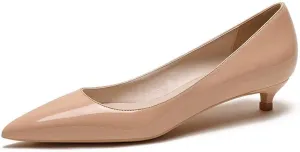 Women's Patent Leather Slip On Pointed Toe Ultra Low Kitten Heel Basic Dress Pumps Shoes