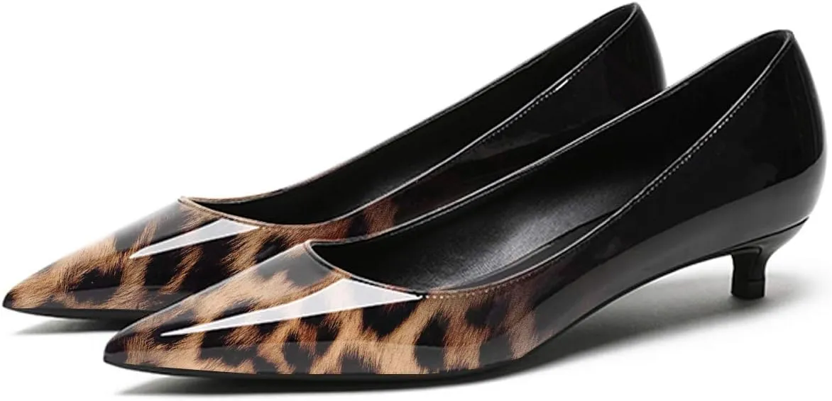 Women's Patent Leather Slip On Pointed Toe Ultra Low Kitten Heel Basic Dress Pumps Shoes