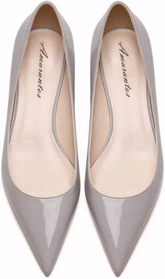 Women's Patent Leather Slip On Pointed Toe Ultra Low Kitten Heel Basic Dress Pumps Shoes