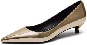 Women's Patent Leather Slip On Pointed Toe Ultra Low Kitten Heel Basic Dress Pumps Shoes