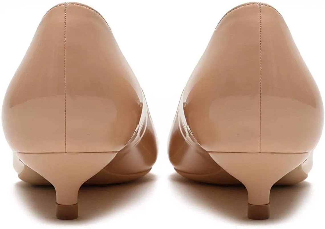 Women's Patent Leather Slip On Pointed Toe Ultra Low Kitten Heel Basic Dress Pumps Shoes
