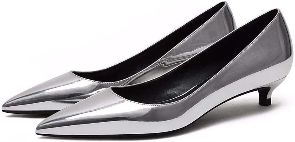 Women's Patent Leather Slip On Pointed Toe Ultra Low Kitten Heel Basic Dress Pumps Shoes