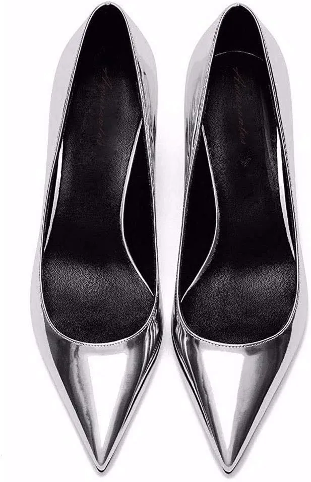 Women's Patent Leather Slip On Pointed Toe Ultra Low Kitten Heel Basic Dress Pumps Shoes