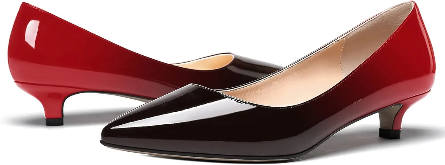 Women's Patent Leather Slip On Pointed Toe Ultra Low Kitten Heel Basic Dress Pumps Shoes