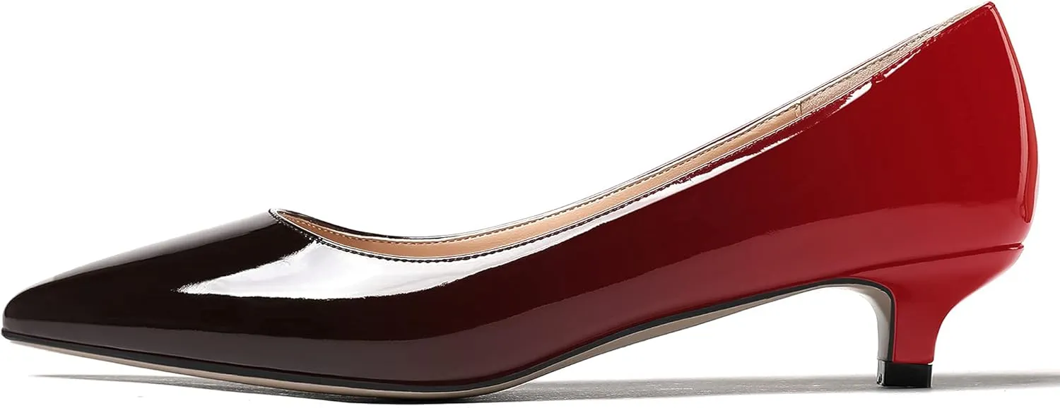 Women's Patent Leather Slip On Pointed Toe Ultra Low Kitten Heel Basic Dress Pumps Shoes