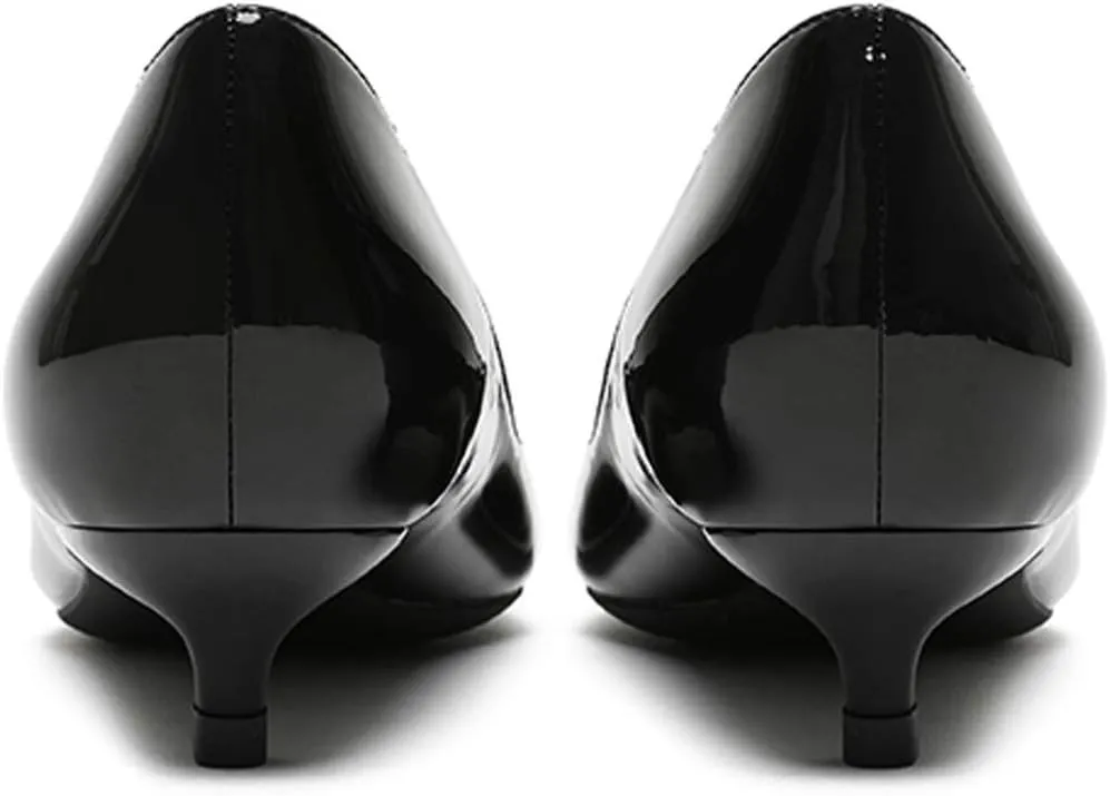 Women's Patent Leather Slip On Pointed Toe Ultra Low Kitten Heel Basic Dress Pumps Shoes