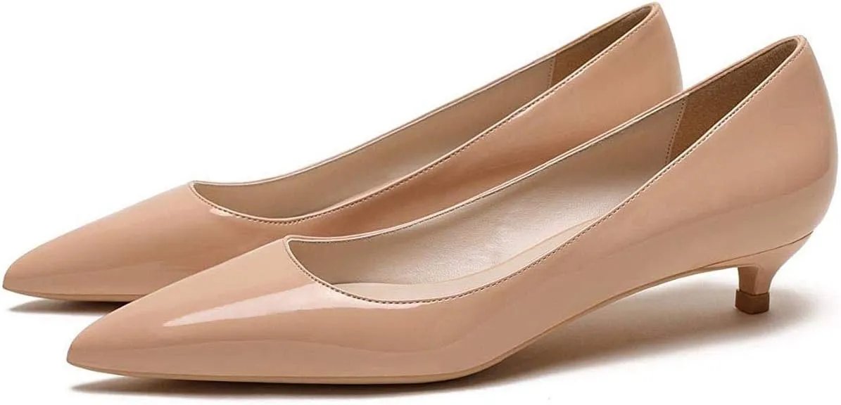 Women's Patent Leather Slip On Pointed Toe Ultra Low Kitten Heel Basic Dress Pumps Shoes