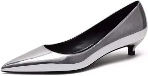 Women's Patent Leather Slip On Pointed Toe Ultra Low Kitten Heel Basic Dress Pumps Shoes
