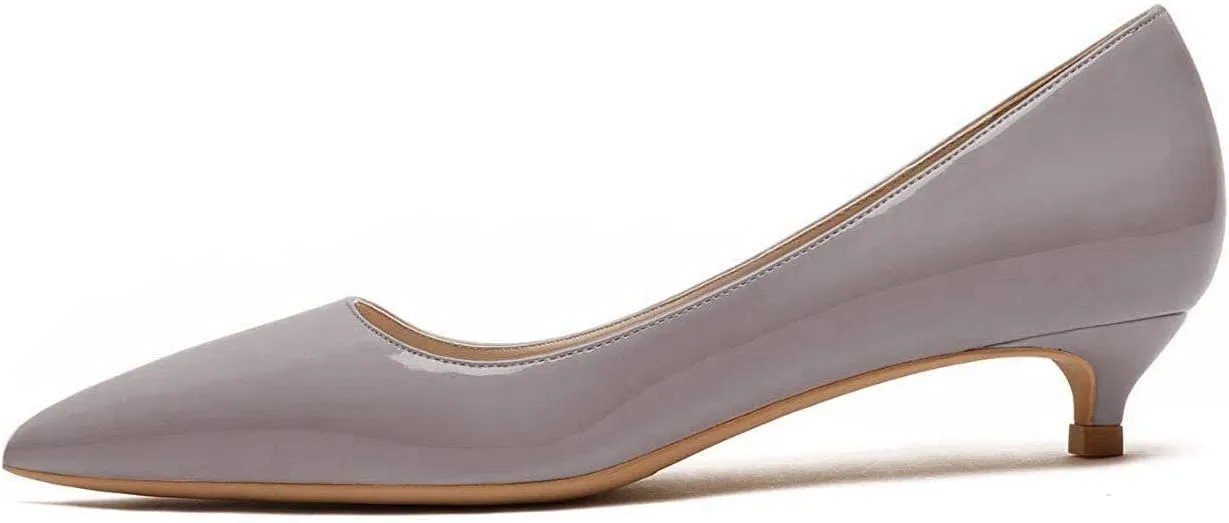 Women's Patent Leather Slip On Pointed Toe Ultra Low Kitten Heel Basic Dress Pumps Shoes