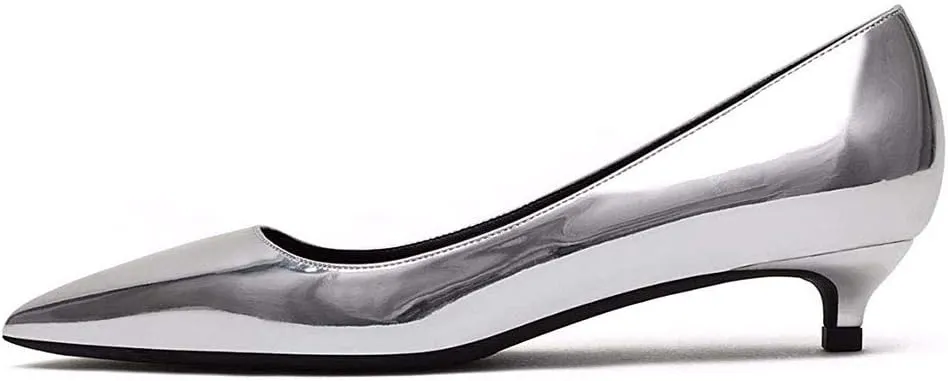Women's Patent Leather Slip On Pointed Toe Ultra Low Kitten Heel Basic Dress Pumps Shoes
