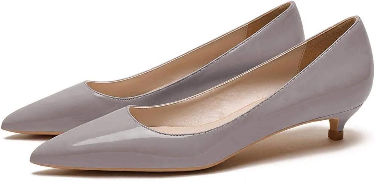 Women's Patent Leather Slip On Pointed Toe Ultra Low Kitten Heel Basic Dress Pumps Shoes