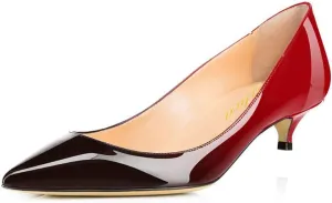 Women's Patent Leather Slip On Pointed Toe Ultra Low Kitten Heel Basic Dress Pumps Shoes