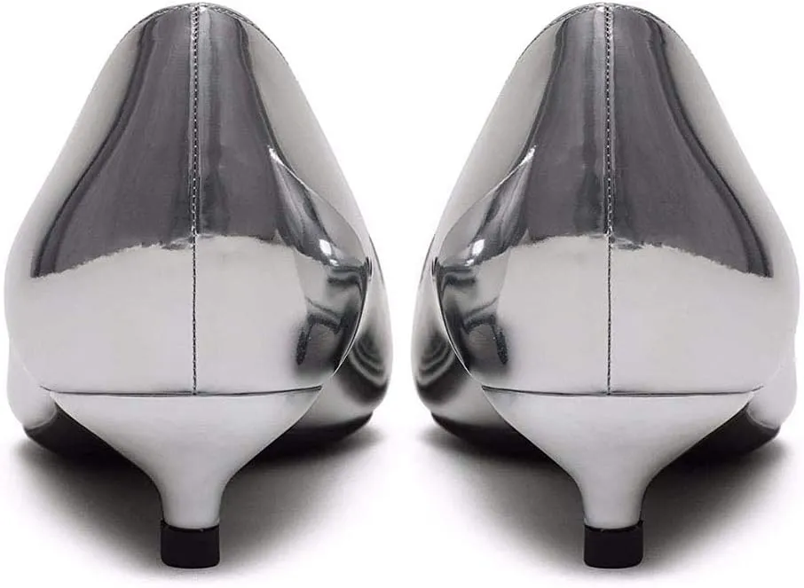 Women's Patent Leather Slip On Pointed Toe Ultra Low Kitten Heel Basic Dress Pumps Shoes