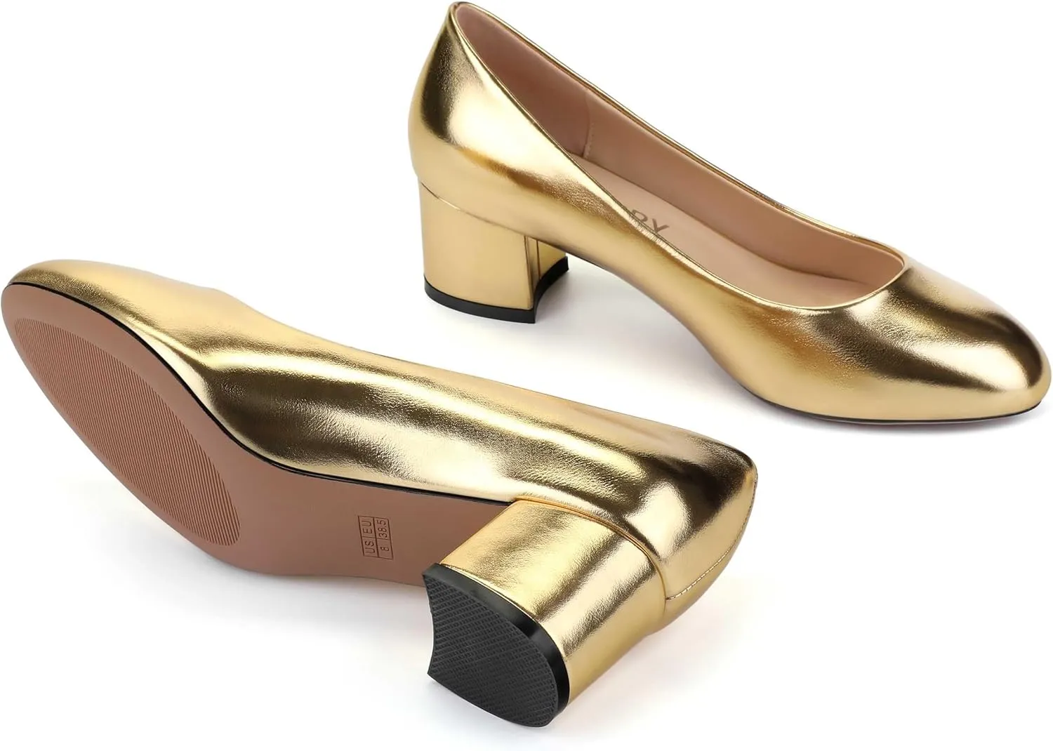 Women's Round Toe Block Chunky Heel Pumps, Closed Toe Low Heels for Women, Comfort Wedding Party Office Work Dress Shoes 2 Inch