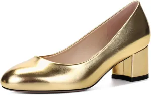 Women's Round Toe Block Chunky Heel Pumps, Closed Toe Low Heels for Women, Comfort Wedding Party Office Work Dress Shoes 2 Inch