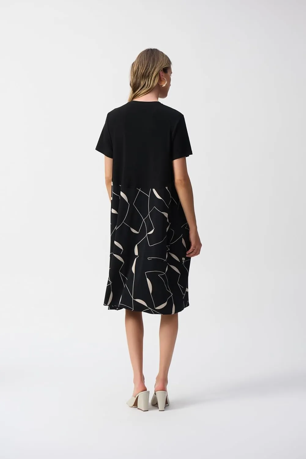 Women's Silky Knit Geometric Print Trapeze Dress