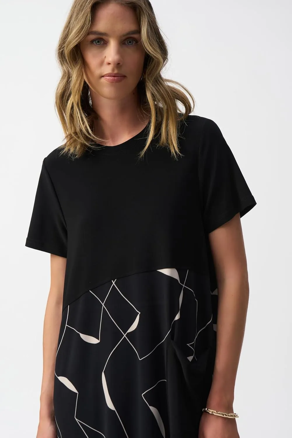 Women's Silky Knit Geometric Print Trapeze Dress