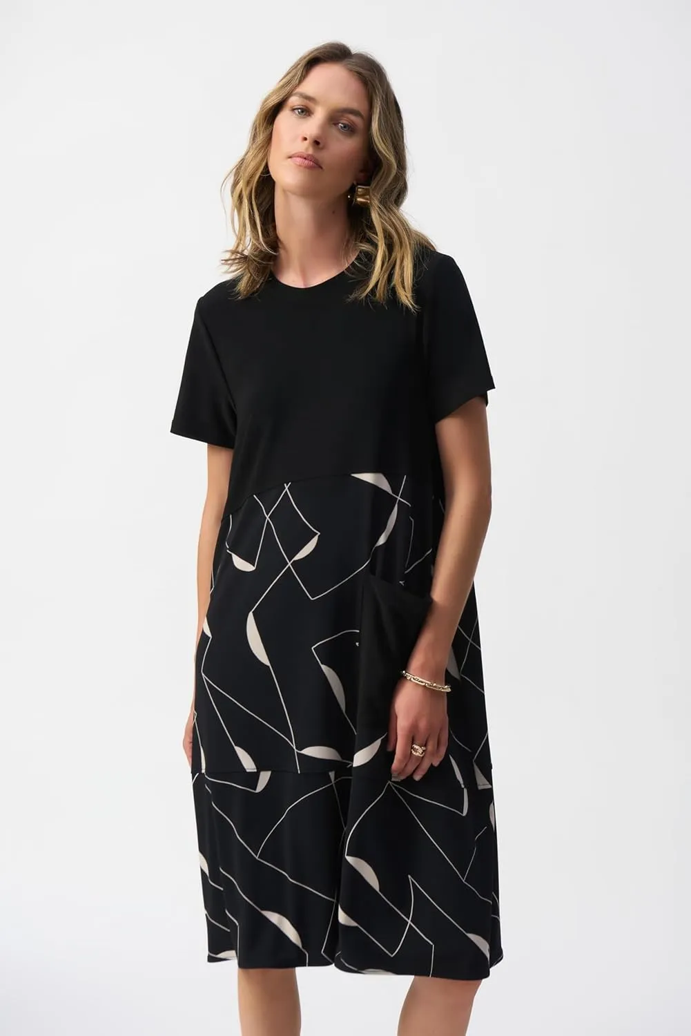 Women's Silky Knit Geometric Print Trapeze Dress