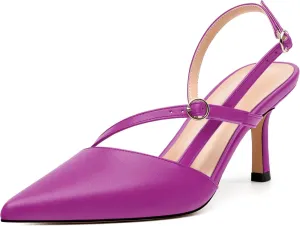 Women's Slingback Pumps, Pointed Toe Buckle Mid Heel, Fashion Solid Matte High Heel Shoes for Women