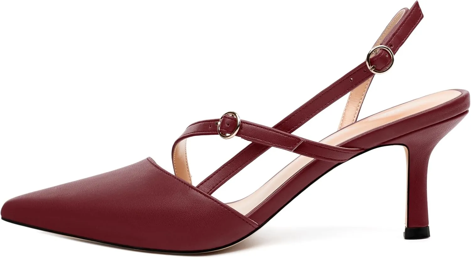 Women's Slingback Pumps, Pointed Toe Buckle Mid Heel, Fashion Solid Matte High Heel Shoes for Women