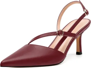 Women's Slingback Pumps, Pointed Toe Buckle Mid Heel, Fashion Solid Matte High Heel Shoes for Women