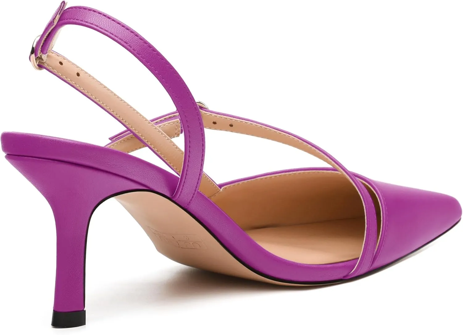 Women's Slingback Pumps, Pointed Toe Buckle Mid Heel, Fashion Solid Matte High Heel Shoes for Women