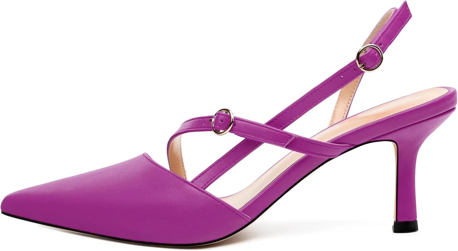 Women's Slingback Pumps, Pointed Toe Buckle Mid Heel, Fashion Solid Matte High Heel Shoes for Women