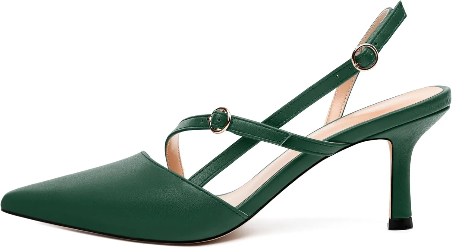 Women's Slingback Pumps, Pointed Toe Buckle Mid Heel, Fashion Solid Matte High Heel Shoes for Women