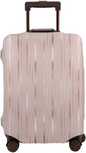 Wondertify Geometric Suitcase Cover Rose Gold Golden Vertical Stripes Travel Elastic Protective Washable Suitcase Protector Fits 25 To 28 Inch Pink